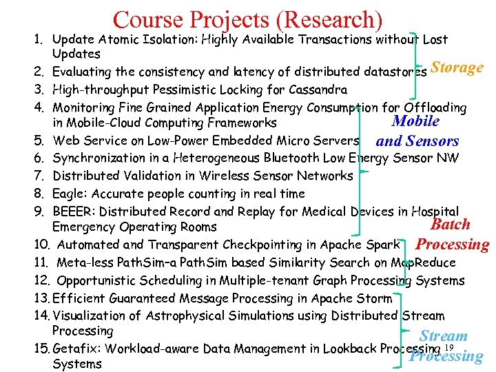 Course Projects (Research) 1. Update Atomic Isolation: Highly Available Transactions without Lost Updates 2.