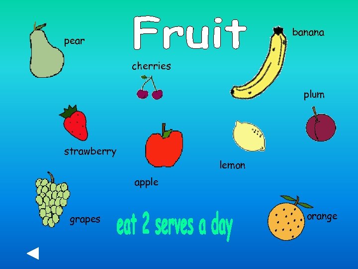 banana pear cherries plum strawberry lemon apple grapes orange 