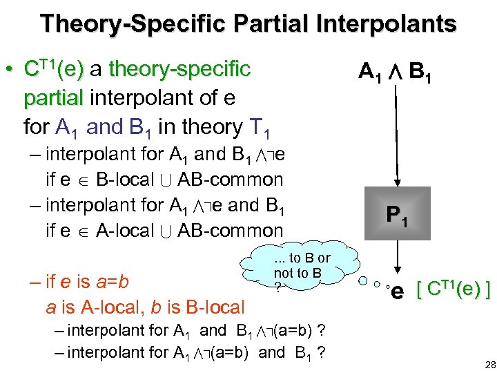 Theory-Specific Partial Interpolants • CT 1(e) a theory-specific partial interpolant of e for A