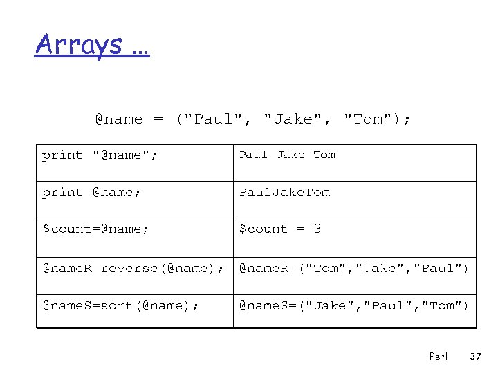 Arrays … @name = (