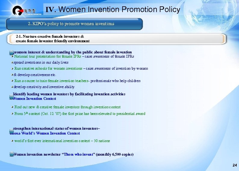 Ⅳ. Women Invention Promotion Policy 2. KIPO’s policy to promote women inventions 2 -1.