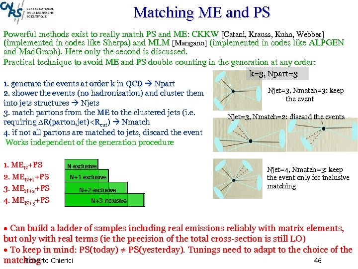 Matching ME and PS Powerful methods exist to really match PS and ME: CKKW