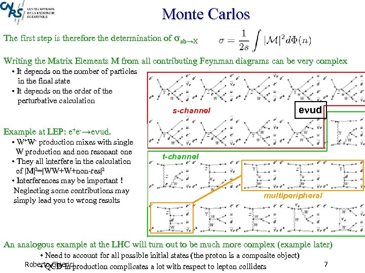 Monte Carlos The first step is therefore the determination of ab→X Writing the Matrix