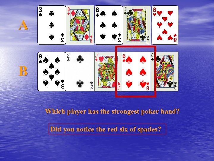 A B Which player has the strongest poker hand? Did you notice the red