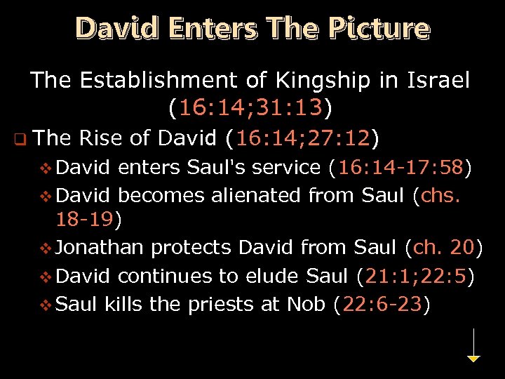 David Enters The Picture The Establishment of Kingship in Israel (16: 14; 31: 13)