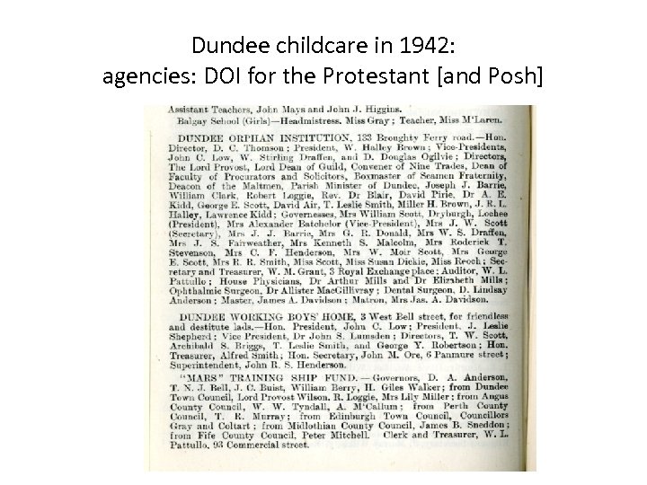 Dundee childcare in 1942: agencies: DOI for the Protestant [and Posh] 