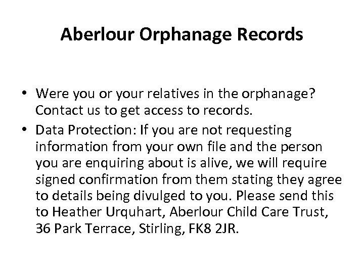 Aberlour Orphanage Records • Were you or your relatives in the orphanage? Contact us