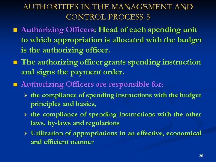 n n n AUTHORITIES IN THE MANAGEMENT AND CONTROL PROCESS-3 Authorizing Officers: Head of
