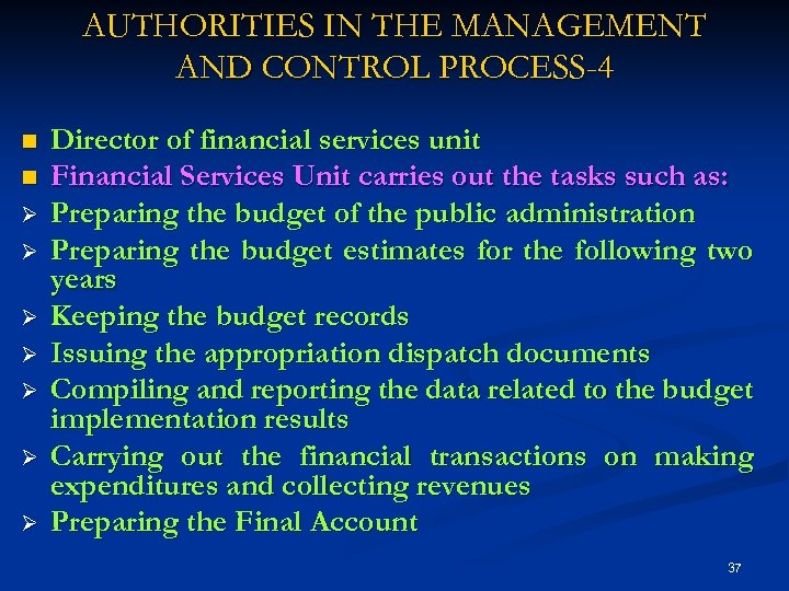AUTHORITIES IN THE MANAGEMENT AND CONTROL PROCESS-4 n n Ø Ø Ø Ø Director