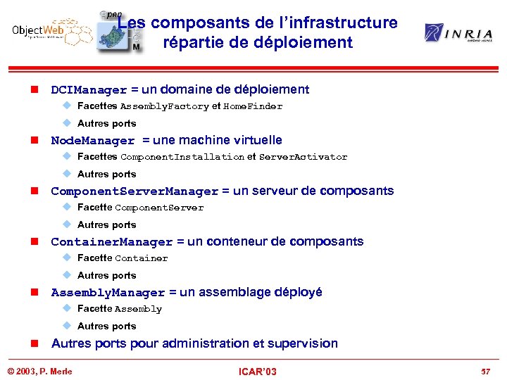 Les composants de l’infrastructure répartie de déploiement n DCIManager = un domaine de déploiement