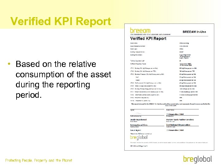 Verified KPI Report • Based on the relative consumption of the asset during the