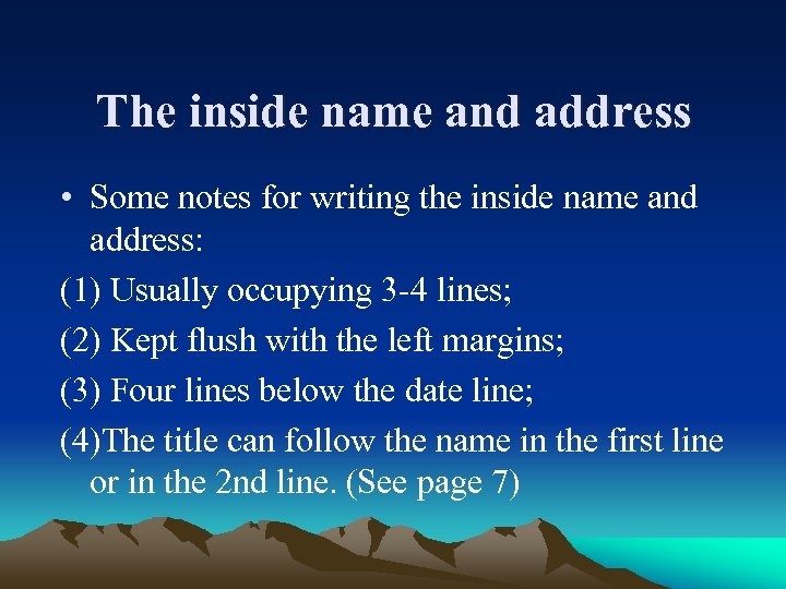 The inside name and address • Some notes for writing the inside name and