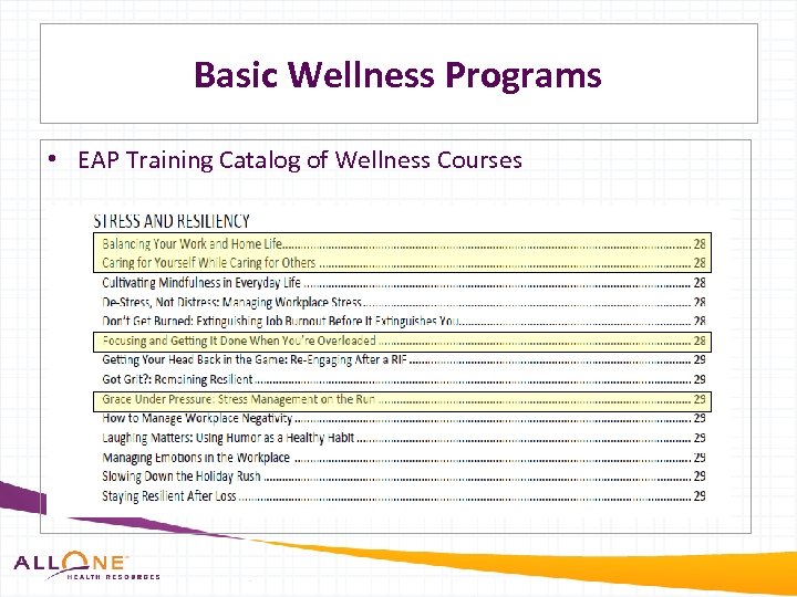 Basic Wellness Programs • EAP Training Catalog of Wellness Courses 