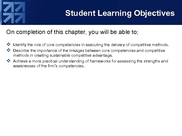 Student Learning Objectives On completion of this chapter, you will be able to; v