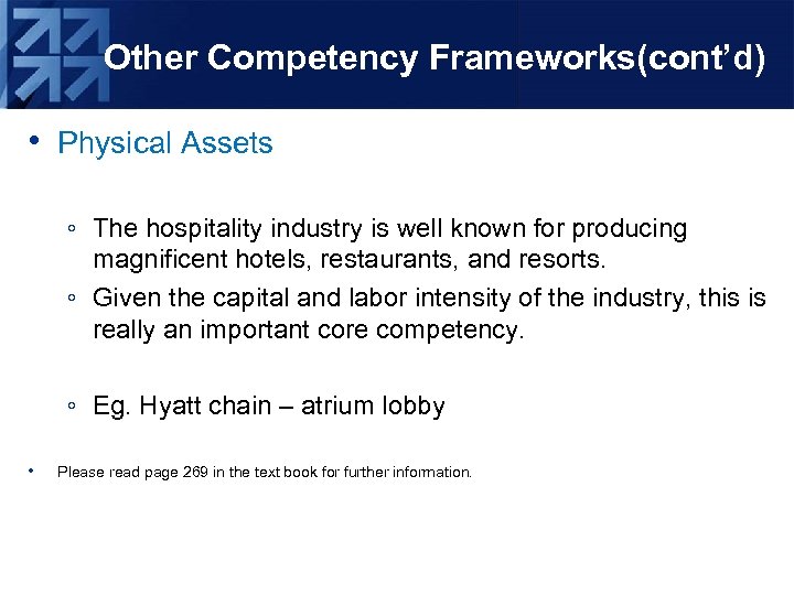 Other Competency Frameworks(cont’d) • Physical Assets ◦ The hospitality industry is well known for
