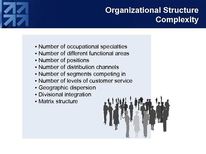 Organizational Structure Complexity • Number of occupational specialties • Number of different functional areas