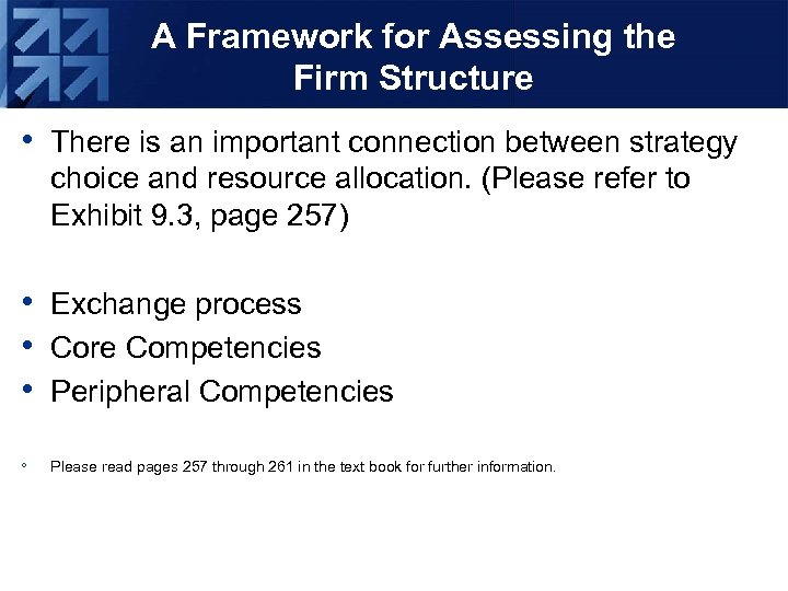 A Framework for Assessing the Firm Structure • There is an important connection between