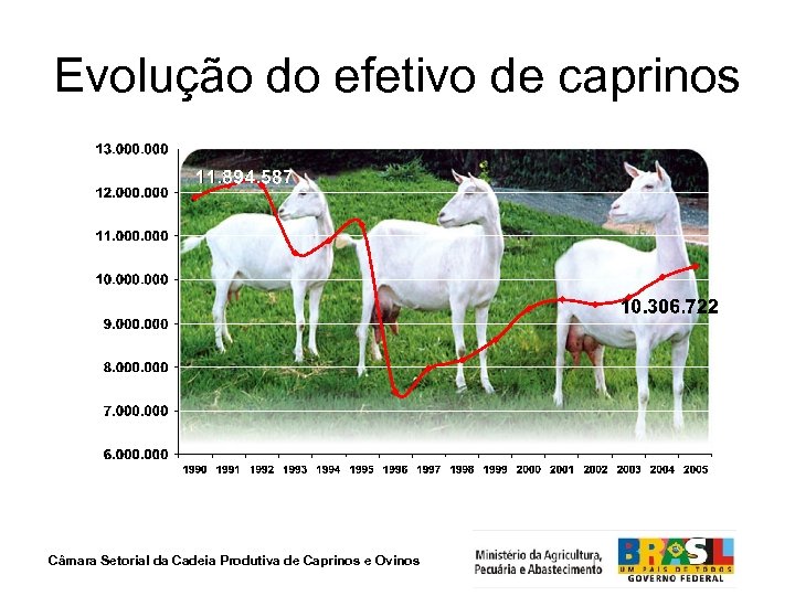 Evolução do efetivo de caprinos Câmara Setorial da Cadeia Produtiva de Caprinos e Ovinos