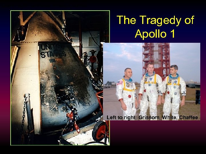 Left to right: Grissom, White, Chaffee The Tragedy of Apollo 1 Left to right: