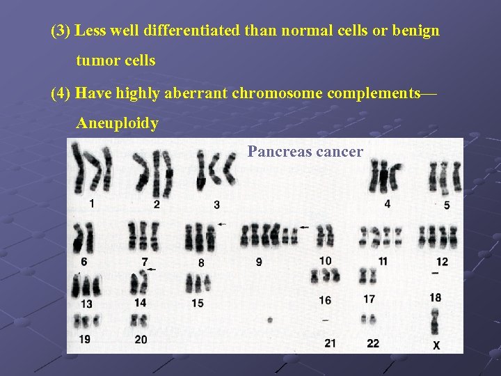 (3) Less well differentiated than normal cells or benign tumor cells (4) Have highly