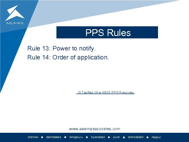 PPS Rules Rule 13: Power to notify. Rule 14: Order of application. . .