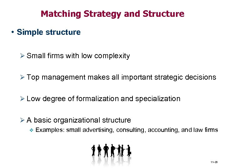 Matching Strategy and Structure • Simple structure Ø Small firms with low complexity Ø