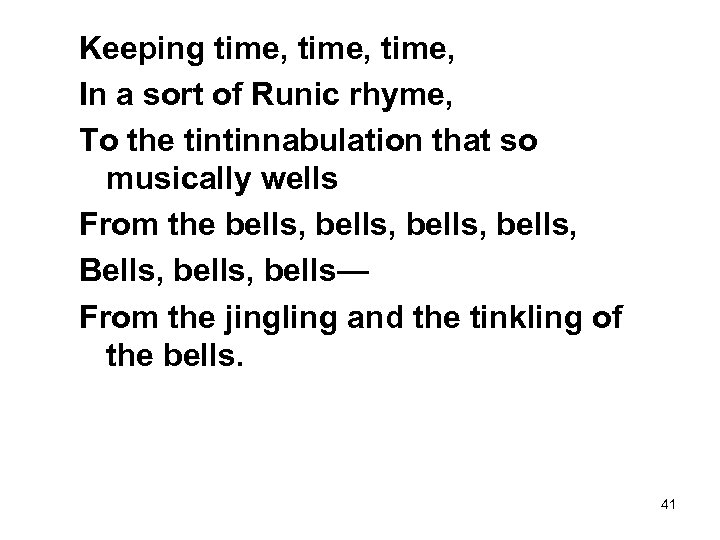 Keeping time, In a sort of Runic rhyme, To the tintinnabulation that so musically