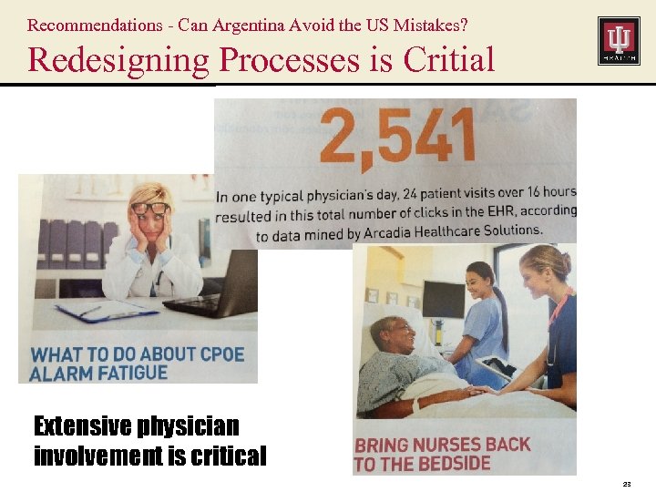 Recommendations - Can Argentina Avoid the US Mistakes? Redesigning Processes is Critial Extensive physician