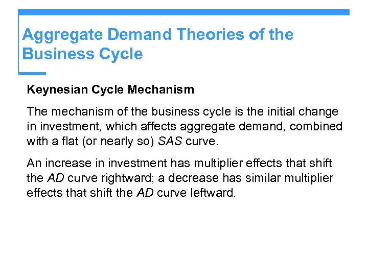 Aggregate Demand Theories of the Business Cycle Keynesian Cycle Mechanism The mechanism of the