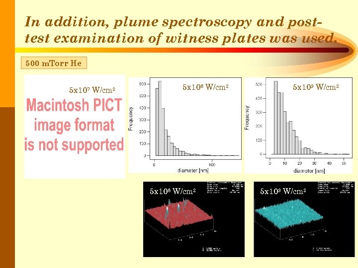 In addition, plume spectroscopy and posttest examination of witness plates was used. 500 m.