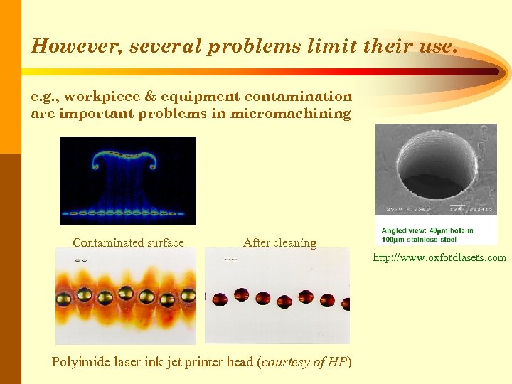 However, several problems limit their use. e. g. , workpiece & equipment contamination are