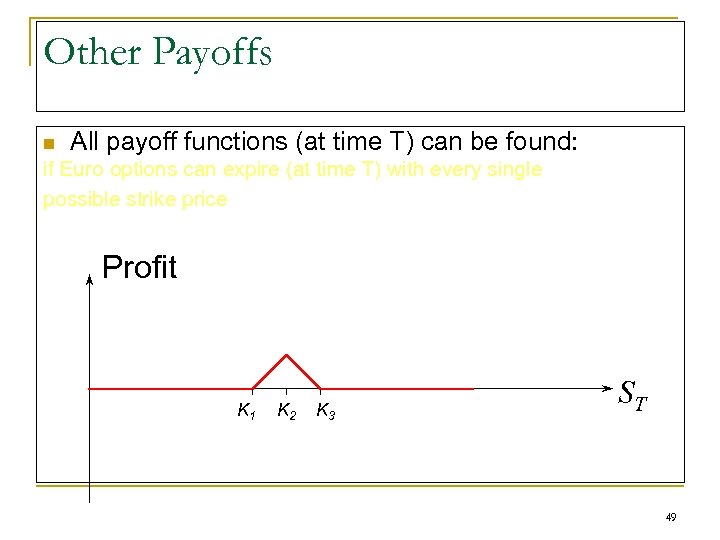 Other Payoffs n All payoff functions (at time T) can be found: if Euro