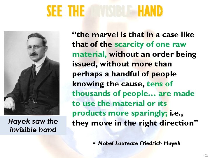 SEE THE INVISIBLE HAND Hayek saw the invisible hand “the marvel is that in