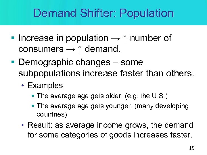 Demand Shifter: Population § Increase in population → ↑ number of consumers → ↑
