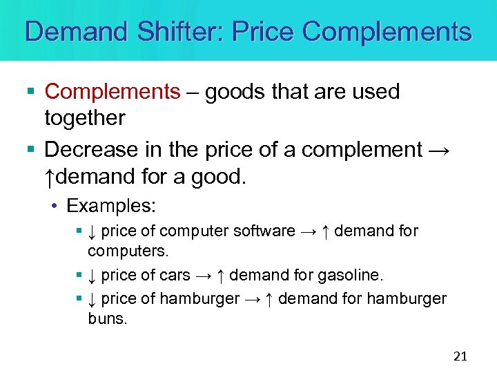 Demand Shifter: Price Complements § Complements – goods that are used together § Decrease
