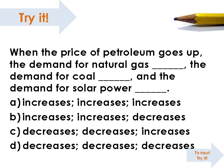 Try it! When the price of petroleum goes up, the demand for natural gas