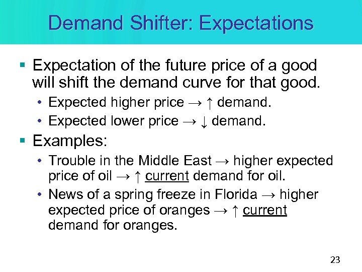 Demand Shifter: Expectations § Expectation of the future price of a good will shift