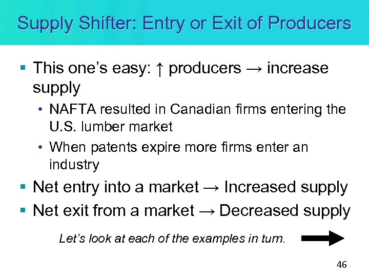 Supply Shifter: Entry or Exit of Producers § This one’s easy: ↑ producers →