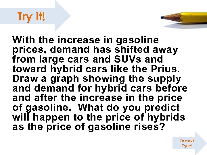 Try it! With the increase in gasoline prices, demand has shifted away from large
