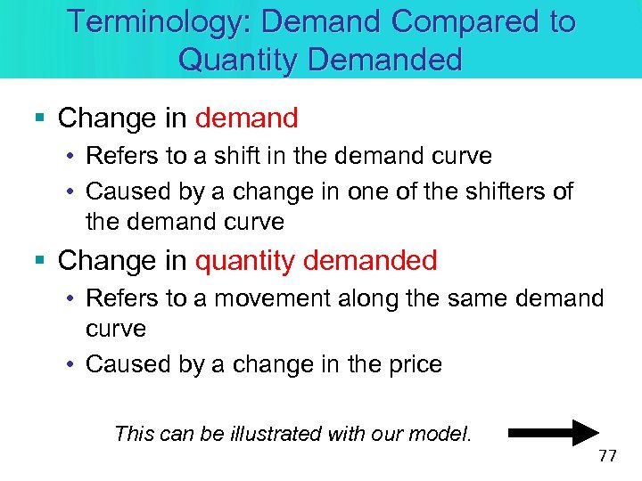 Terminology: Demand Compared to Quantity Demanded § Change in demand • Refers to a