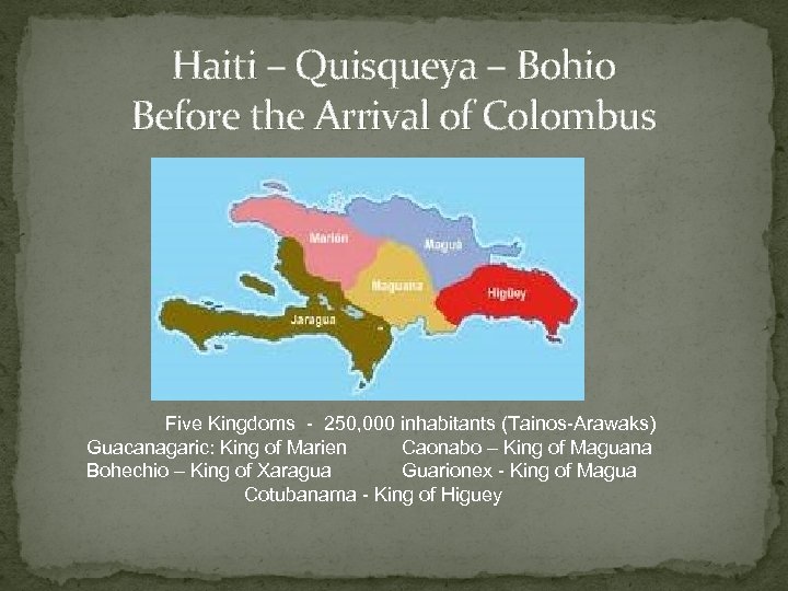 Haiti – Quisqueya – Bohio Before the Arrival of Colombus Five Kingdoms - 250,