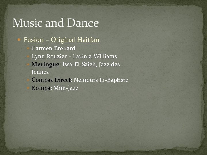 Music and Dance Fusion – Original Haitian Carmen Brouard Lynn Rouzier – Lavinia Williams