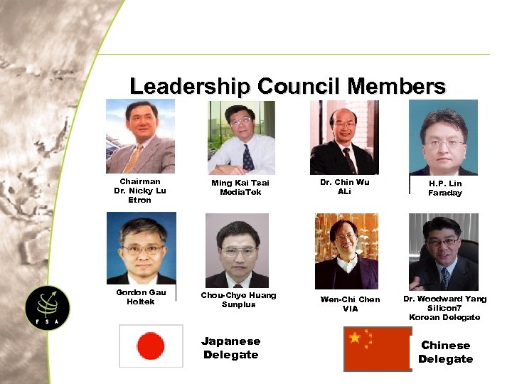 Leadership Council Members Chairman Dr. Nicky Lu Etron Ming Kai Tsai Media. Tek Gordon