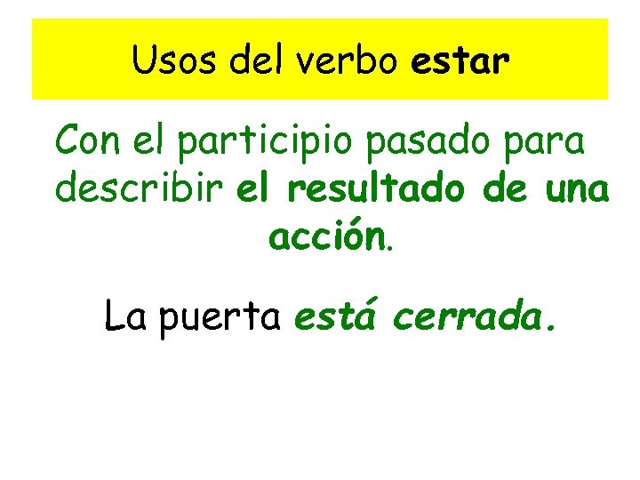 Usos del verbo estar Con el participio pasado para describir el resultado de una