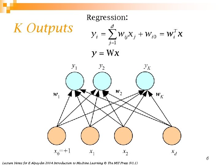 K Outputs Regression: 6 Lecture Notes for E Alpaydın 2004 Introduction to Machine Learning