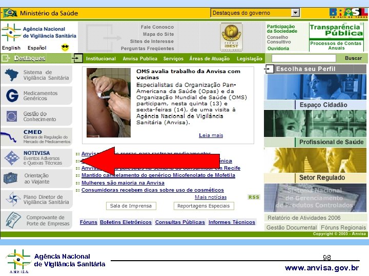 Agência Nacional de Vigilância Sanitária 98 www. anvisa. gov. br 