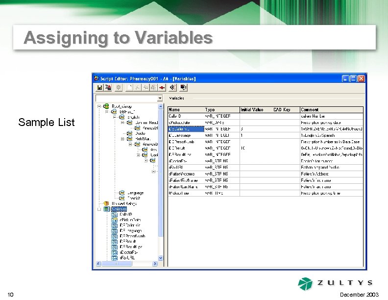 Assigning to Variables Sample List 10 December 2003 