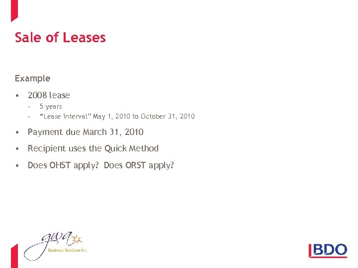 Sale of Leases Example • 2008 lease - 5 years “Lease interval” May 1,