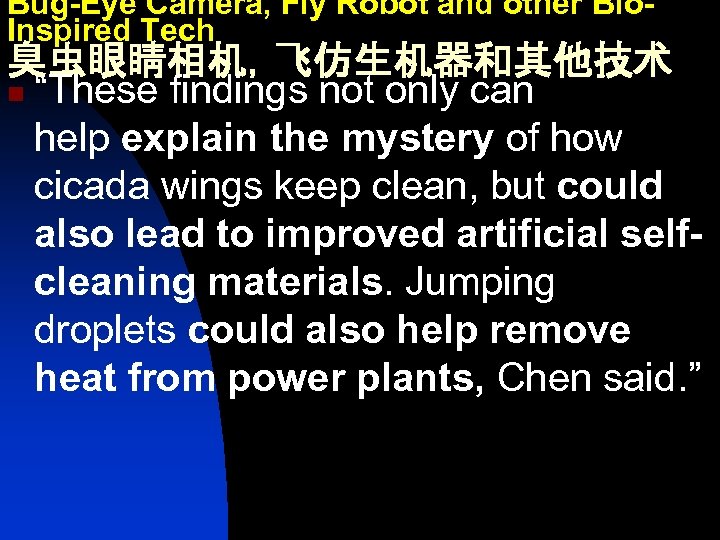 Bug-Eye Camera, Fly Robot and other Bio. Inspired Tech 臭虫眼睛相机，飞仿生机器和其他技术 n “These findings not