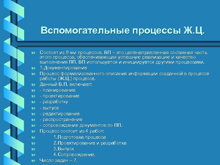 Вспомогательные процессы Ж. Ц. b b b b b Состоят из 8 -ми процессов.